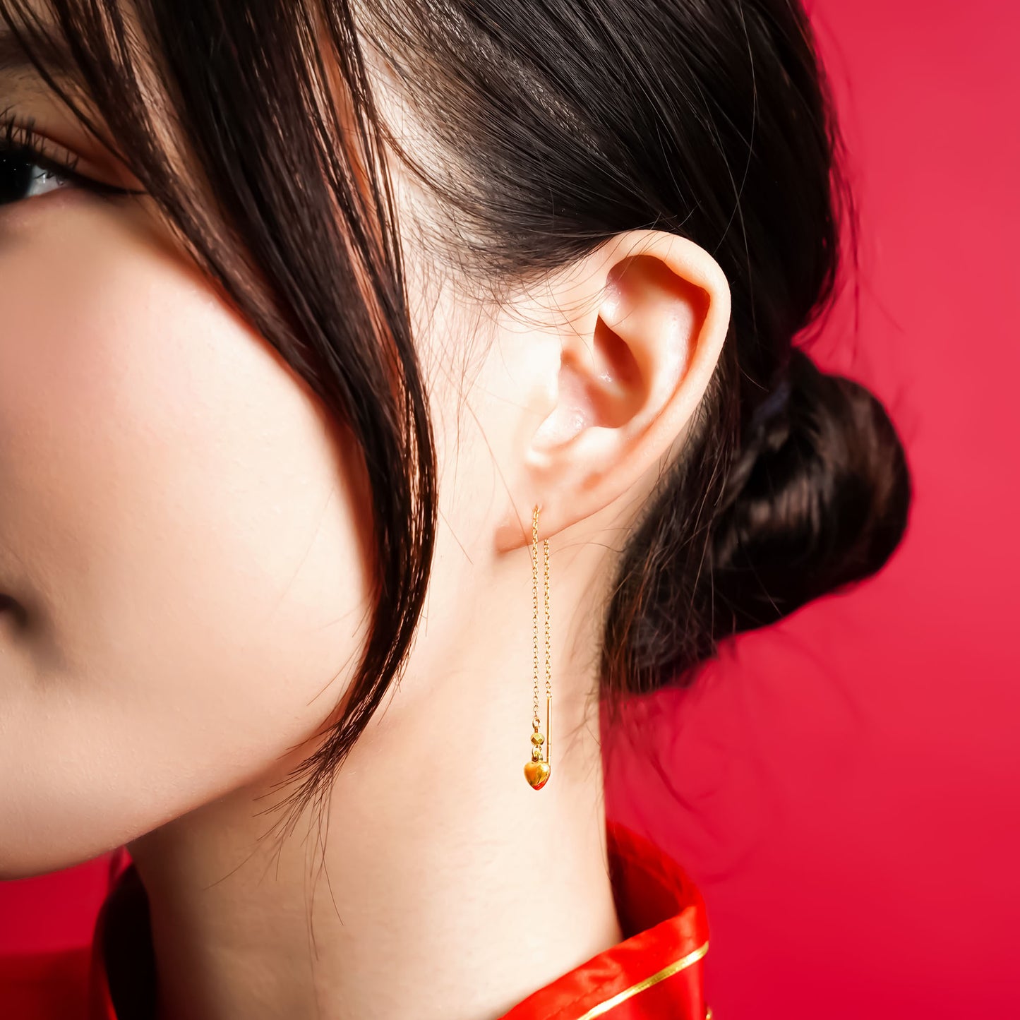 999 Gold 3D Love Threader Earring