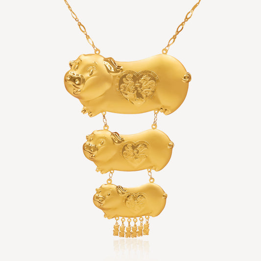999 Gold 3 Pigs Necklace