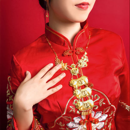 999 Gold 3 Pigs with Phoenix and Dragon Necklace