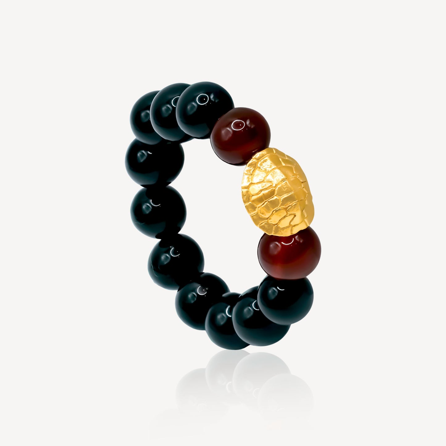 999 Gold Black Beaded Turtle Ring