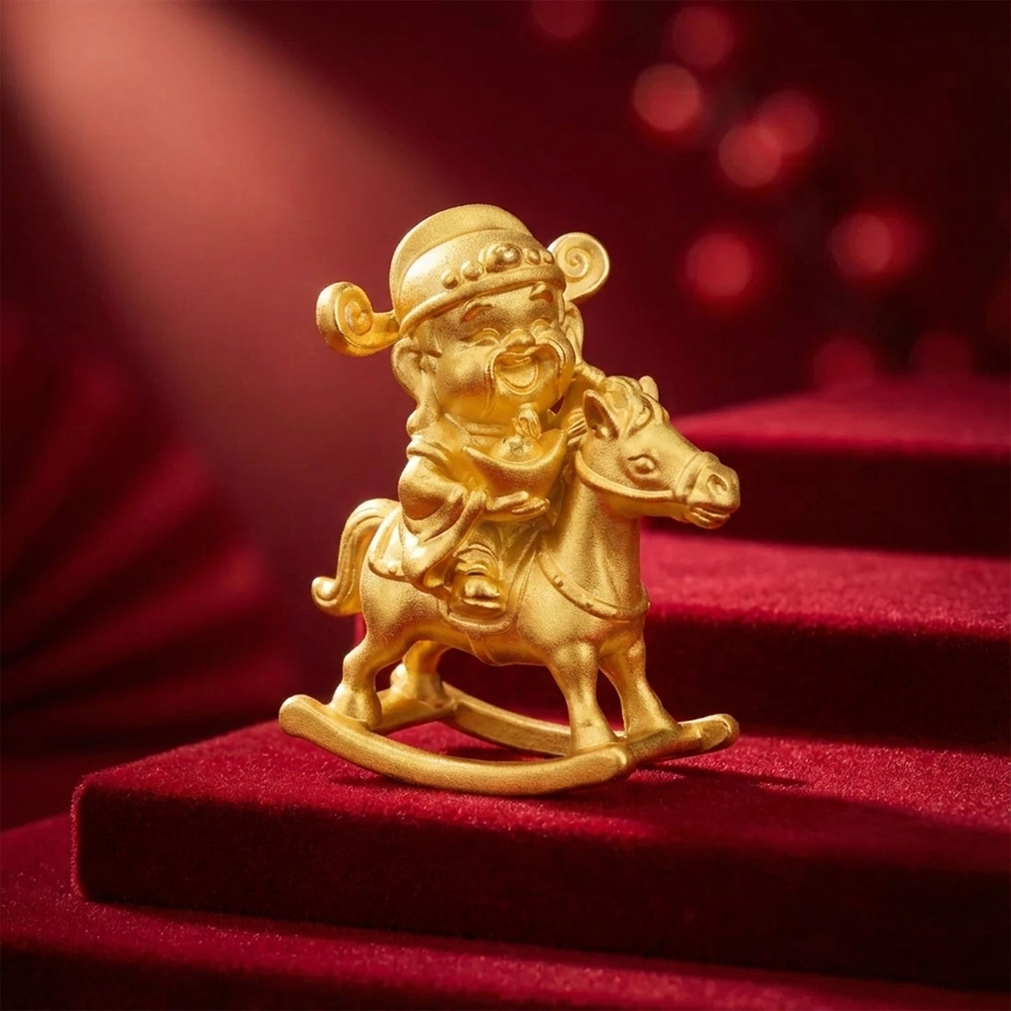 999 Gold Cai Shen Rocking Horse Ornament