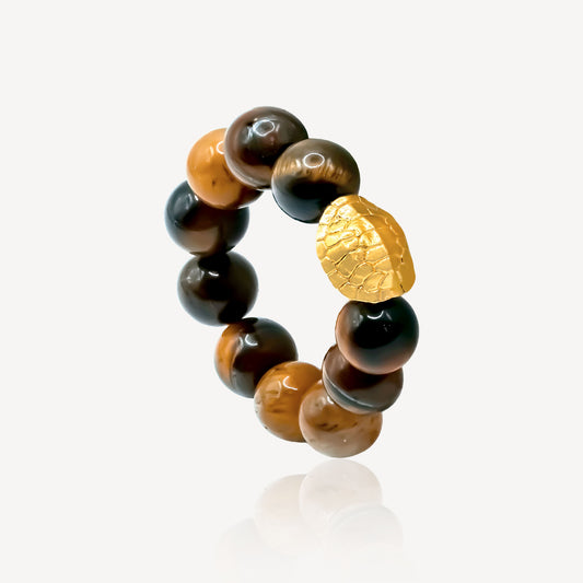 999 Gold Tigereyes Beaded Turtle Ring