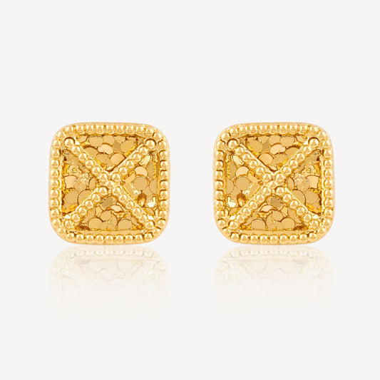 999 Gold Cross Square Earring