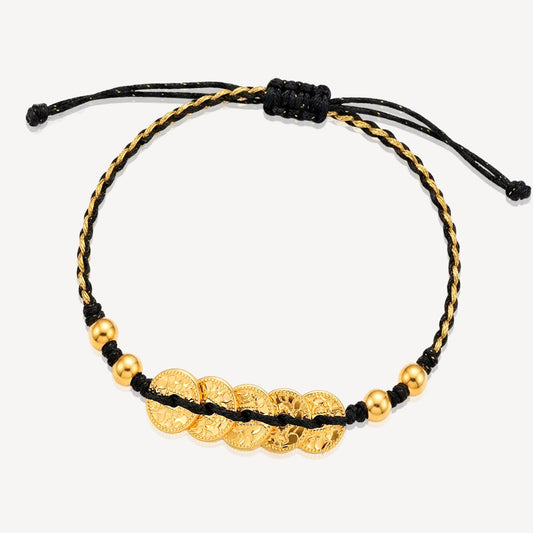 999 Gold Crush 5 Coin String Bracelet (BLACK)