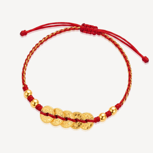 999 Gold Crush 5 Coin String Bracelet (RED)