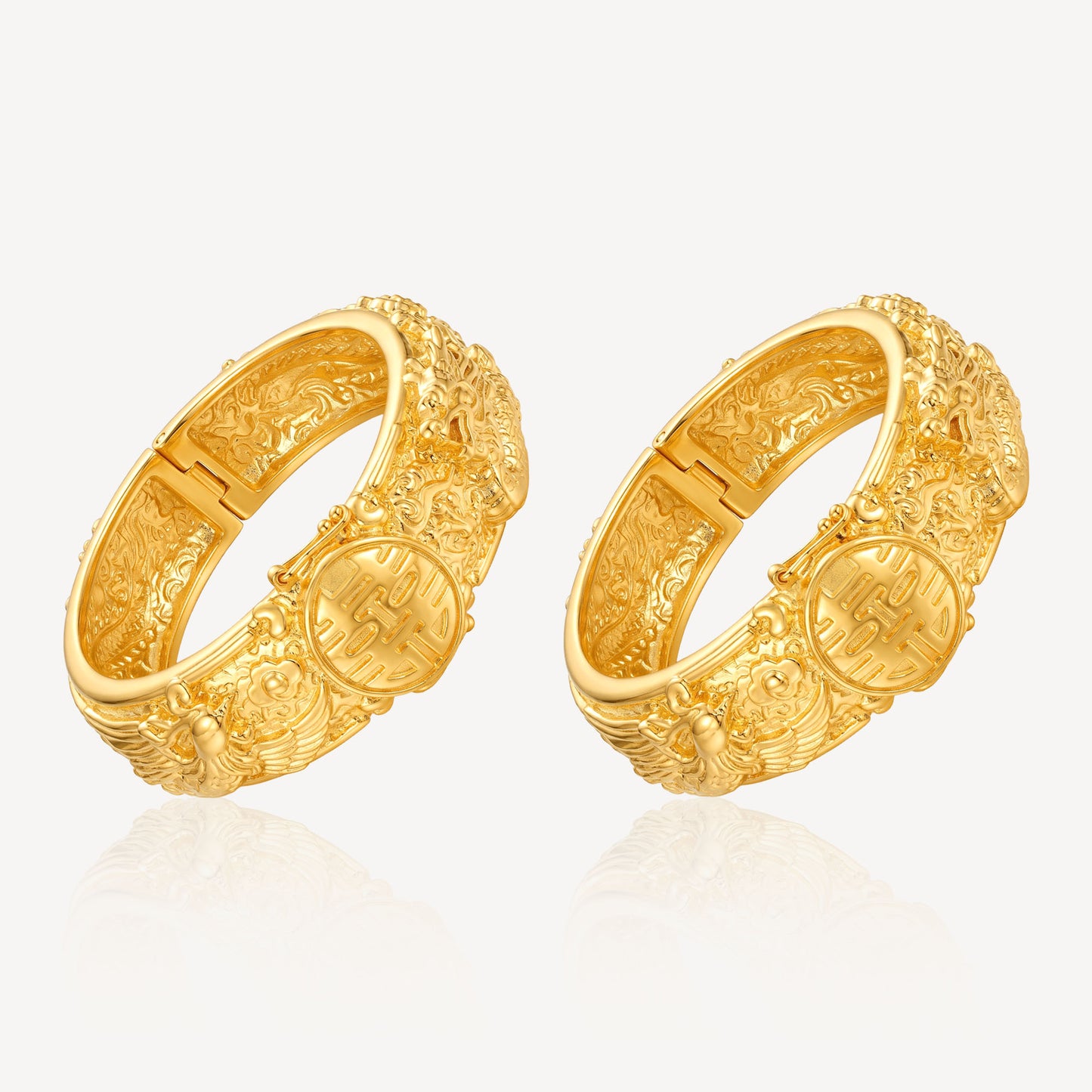 999 Gold Dragon Phoenix Bangle (Pair)
