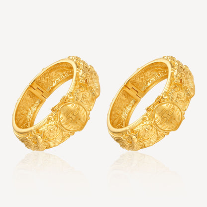 999 Gold Dragon Phoenix Bangle (Pair)