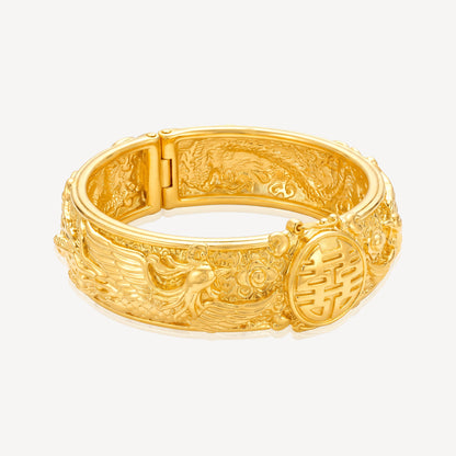 999 Gold Dragon Phoenix Bangle (Pair)