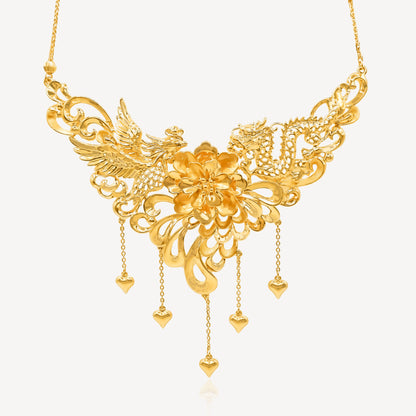 999 Gold Dragon & Phoenix Wedding Necklace