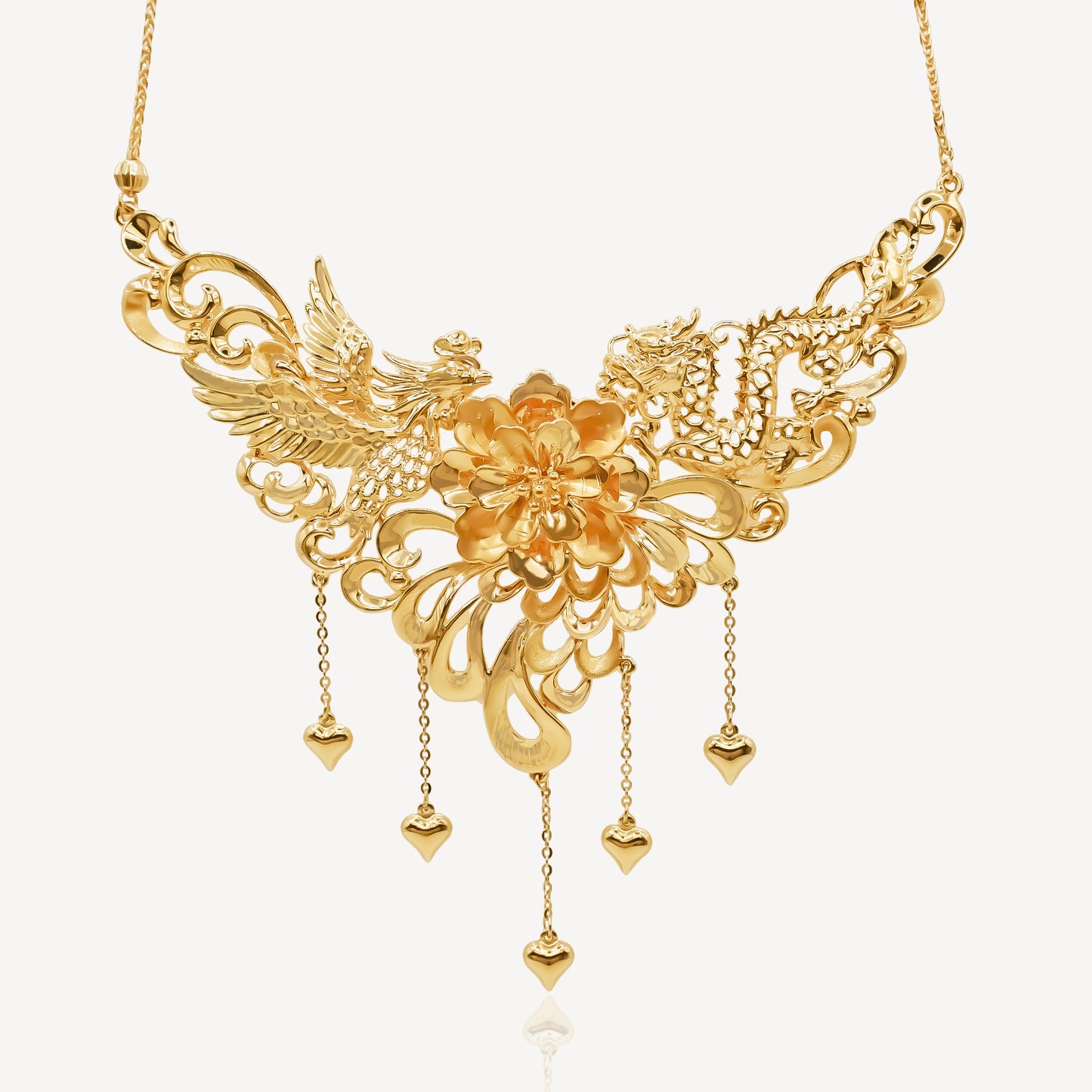 999 Gold Dragon and Phoenix Necklace