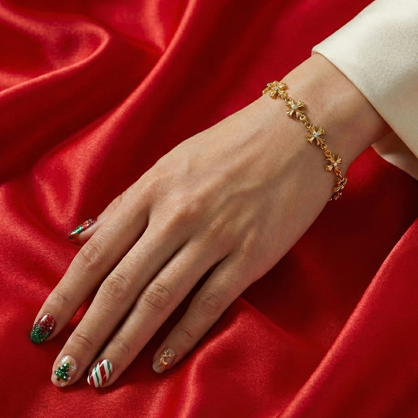 999 Gold Floral Cross Bracelet