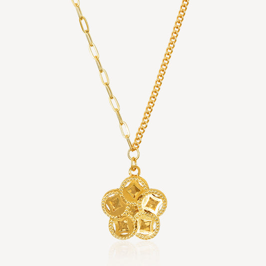 999 Gold Flower Coins Necklace