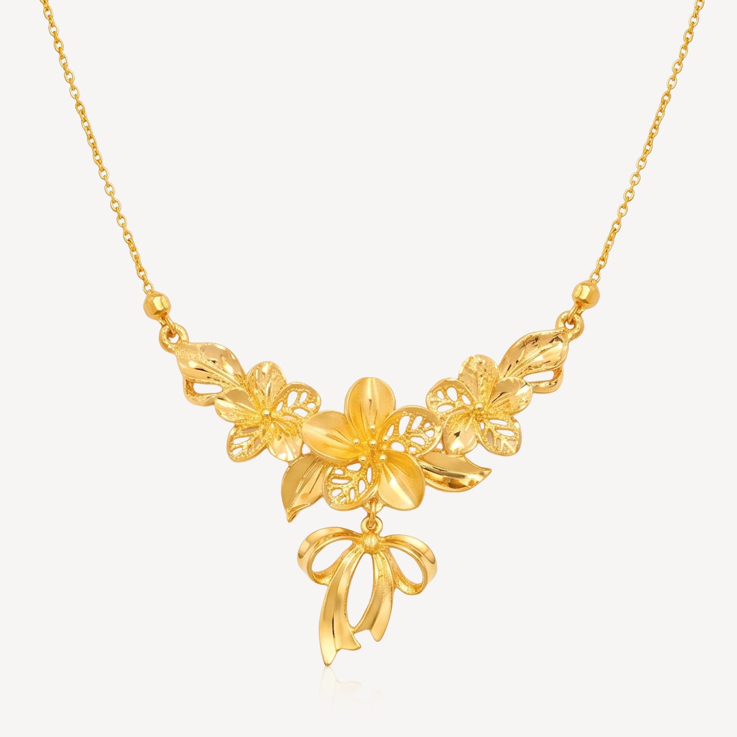 999 Gold Flower with Ribbon Necklace