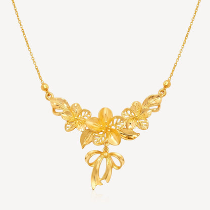 999 Gold Flower with Ribbon Necklace