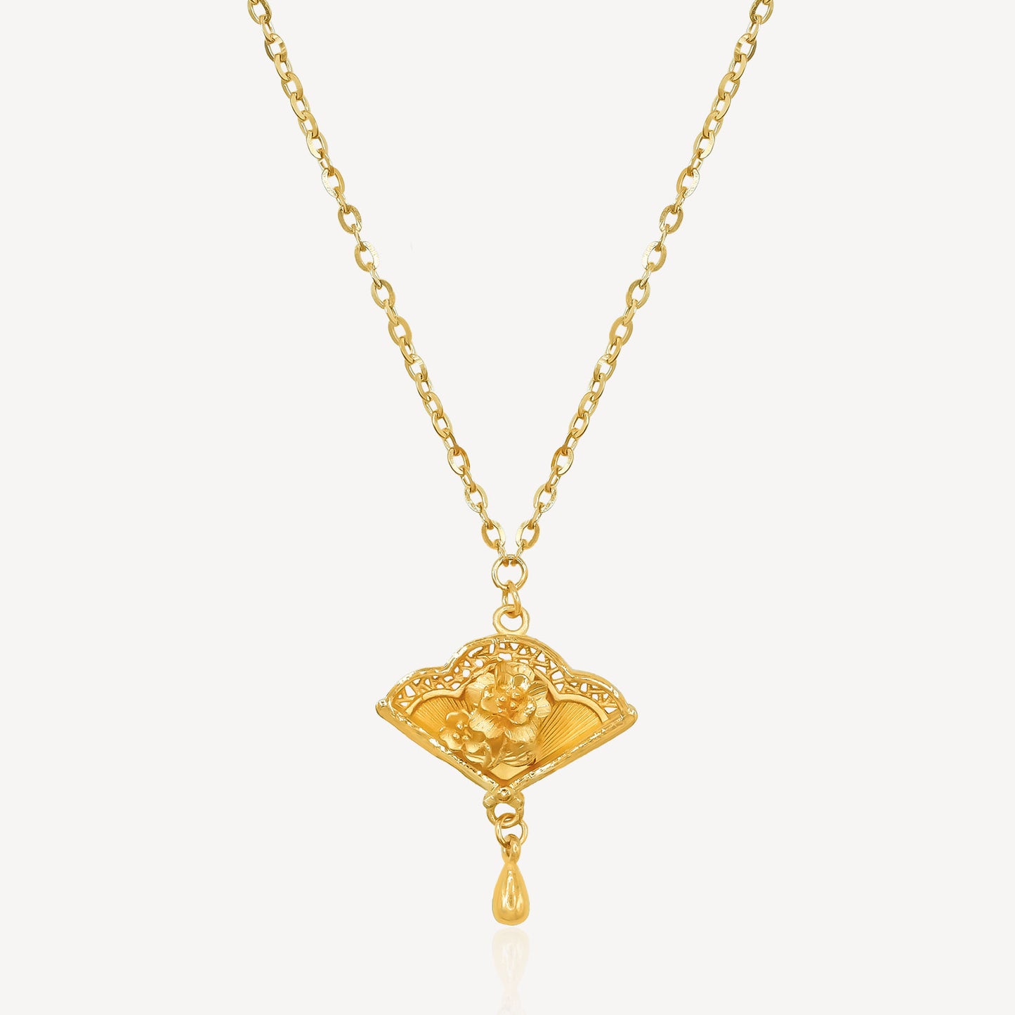 999 Gold Folding Fan & Flower Necklace