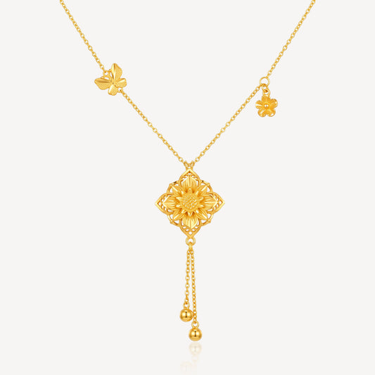 999 Gold Fortune Plain Lucky Lock Necklace