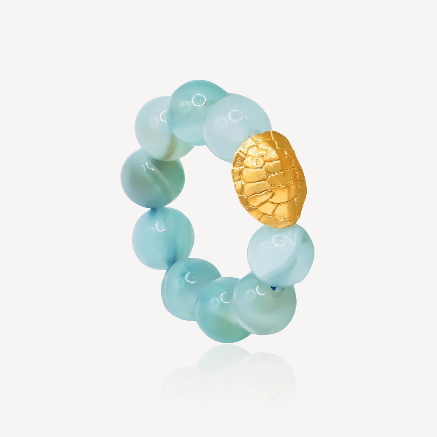 999 Gold Green Beaded Turtle Ring