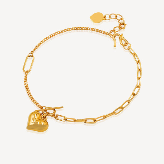 999 Gold Heart Link Bracelet