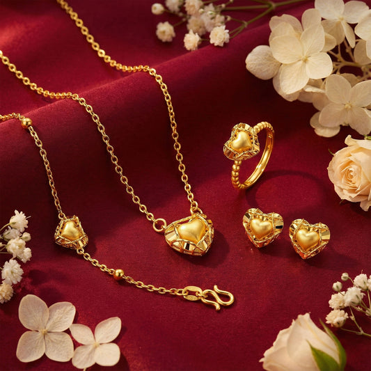 999 Gold Heart Wedding Set