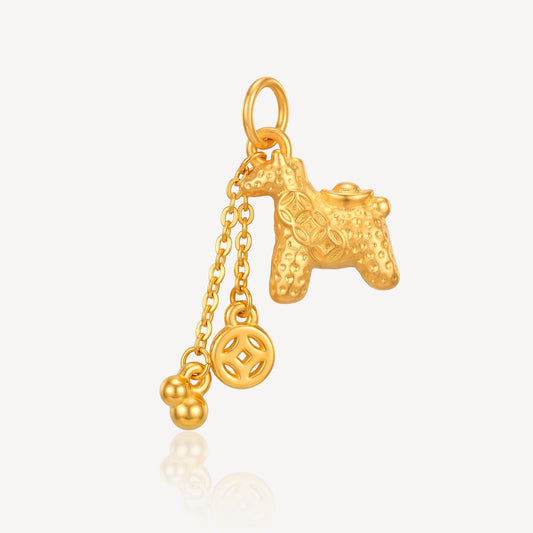 999 Gold Horse & Dangling Coin Pendant