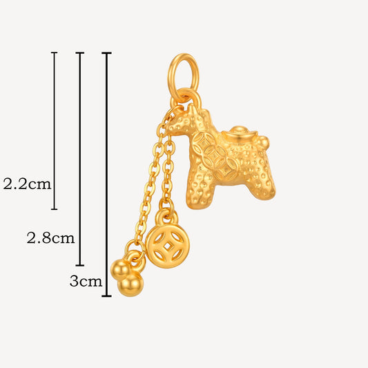 999 Gold Horse & Dangling Coin Pendant