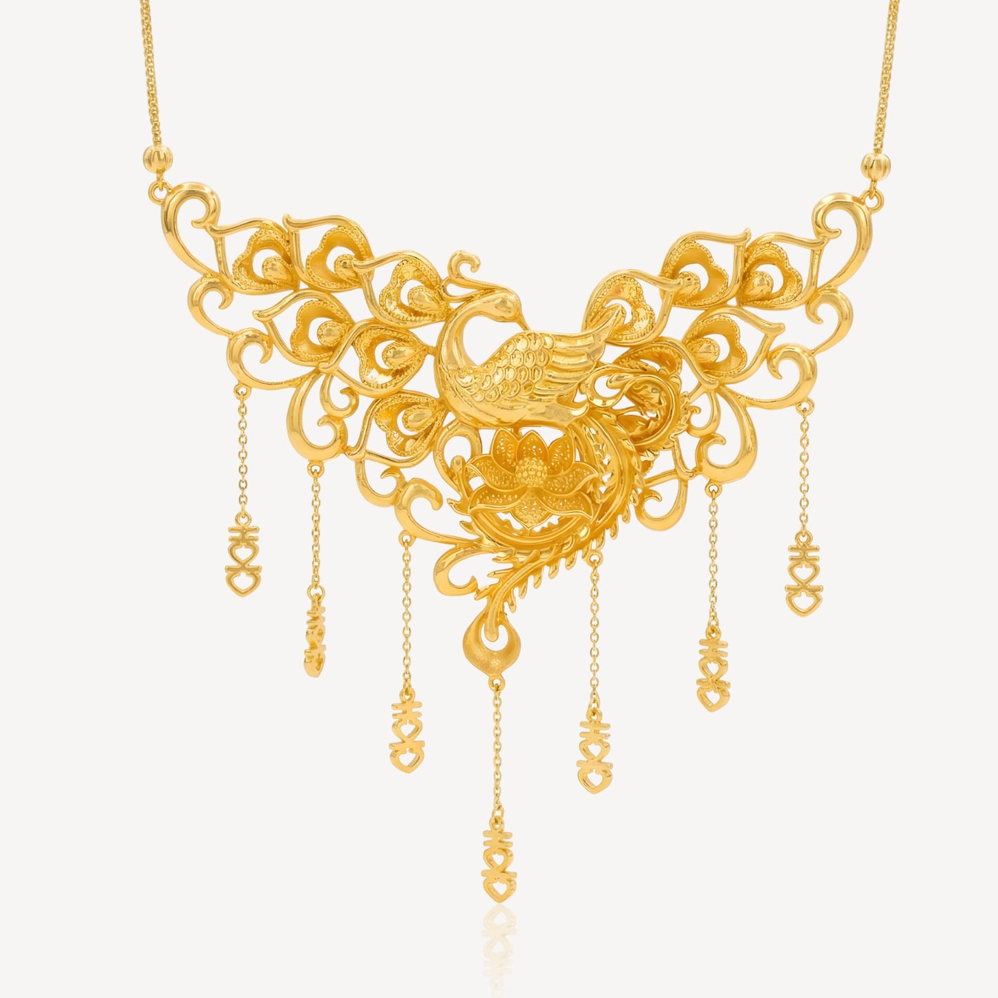 999 Gold Phoenix with Flower Wedding Necklace