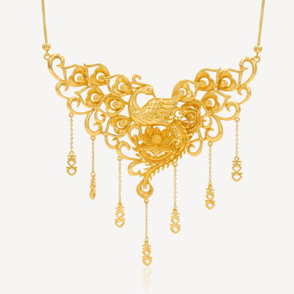 999 Gold Phoenix with Flower Wedding Necklace