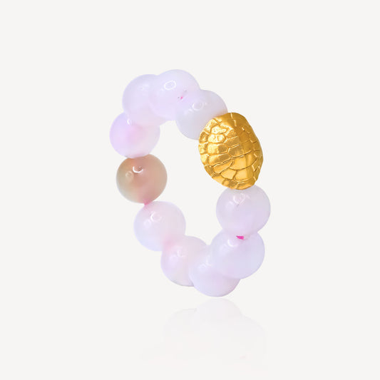 999 Gold Pink Beaded Turtle Ring