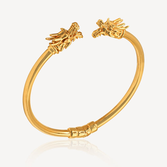 916 Gold Double Dragon Bangle