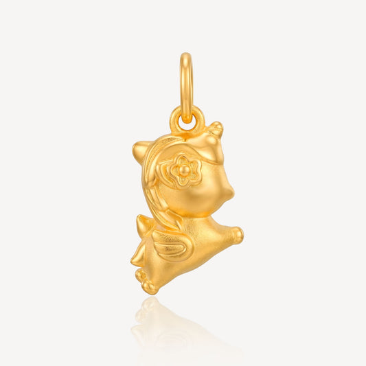 999 Gold Unicorn Horse Pendant