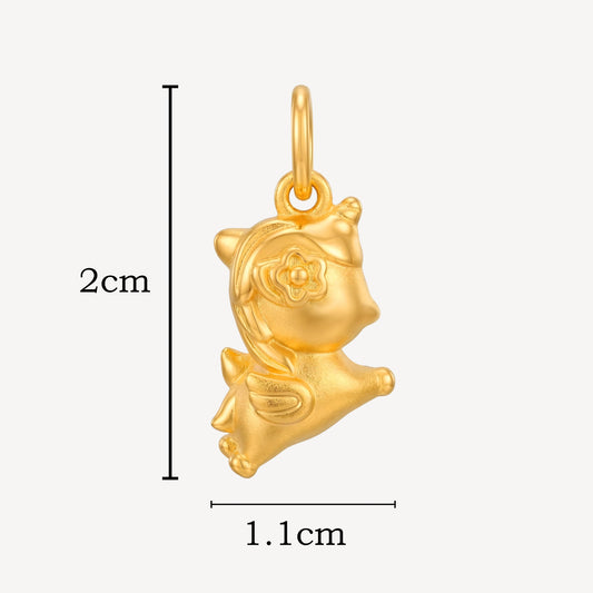 999 Gold Unicorn Horse Pendant