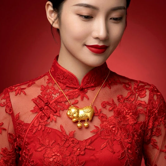 999 Gold Wedding Piggy with Little Pig