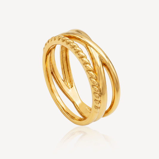 999 Gold X & Rope Ring