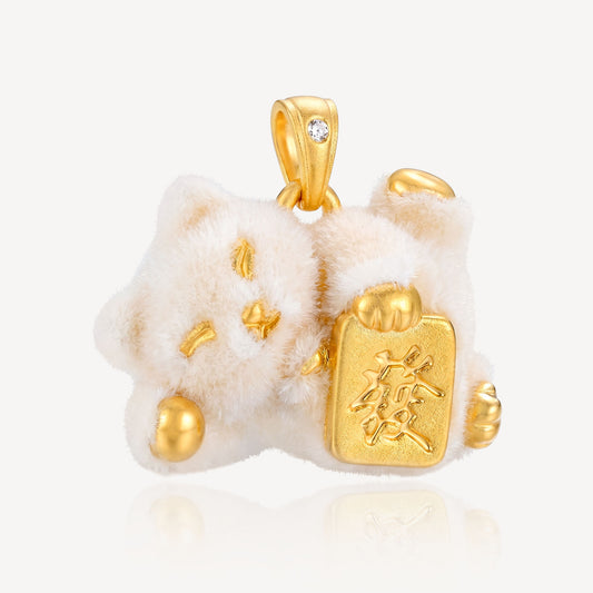999 Gold 毛绒-发 Fortune Cat Pendant