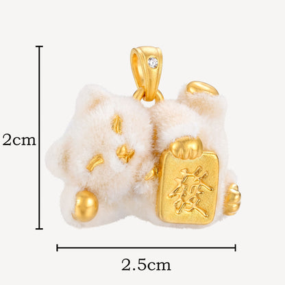 999 Gold 毛绒-发 Fortune Cat Pendant