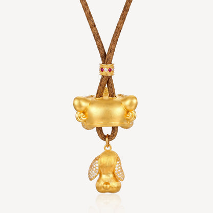 999 Gold 钱兔无量狮 Rope Necklace (L)