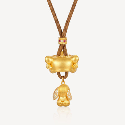 999 Gold 钱兔无量狮 Rope Necklace (S)