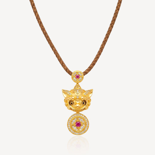 999 Gold 吞金兽 with Rope Necklace (Medium)