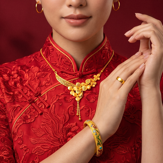 999 Gold Blossom Wave Necklace