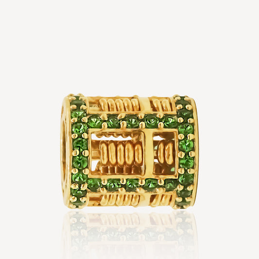 916 Gold Abacus CZ Green Charm