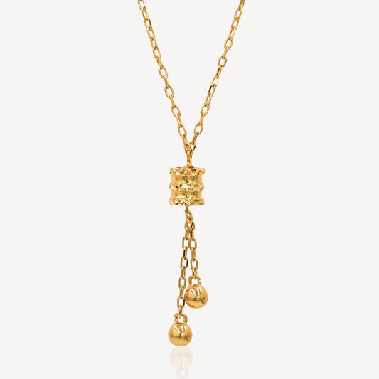 916 Gold Drum Dangling Necklace