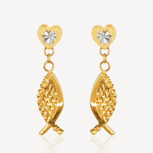 916 Gold Heart Fish Earrings