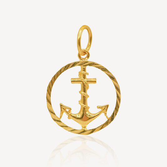 916 Gold Round Anchor Pendant