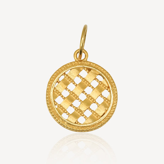 916 Gold Round Checker Pendant