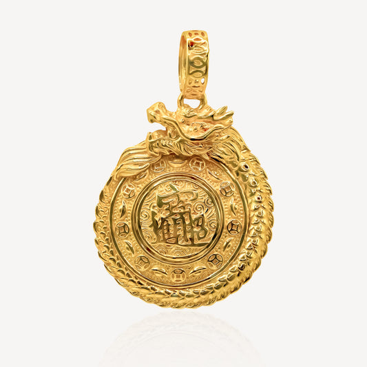 916 Gold Round Spinning Dragon Pendant