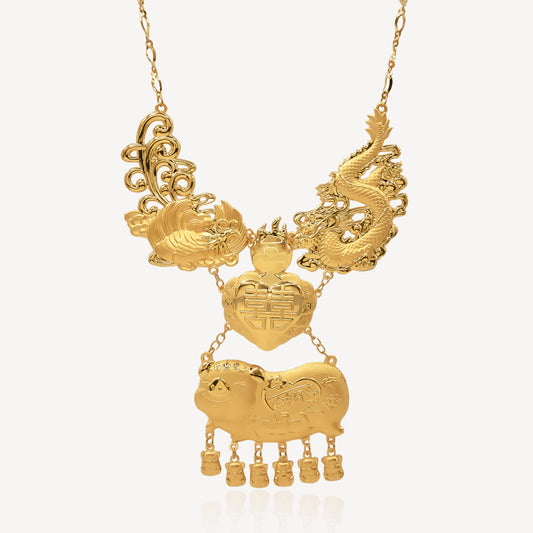 999 Gold Dragon Pig Necklace