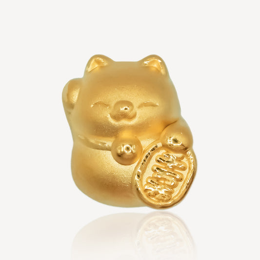 999 Gold Lucky Cat Charm