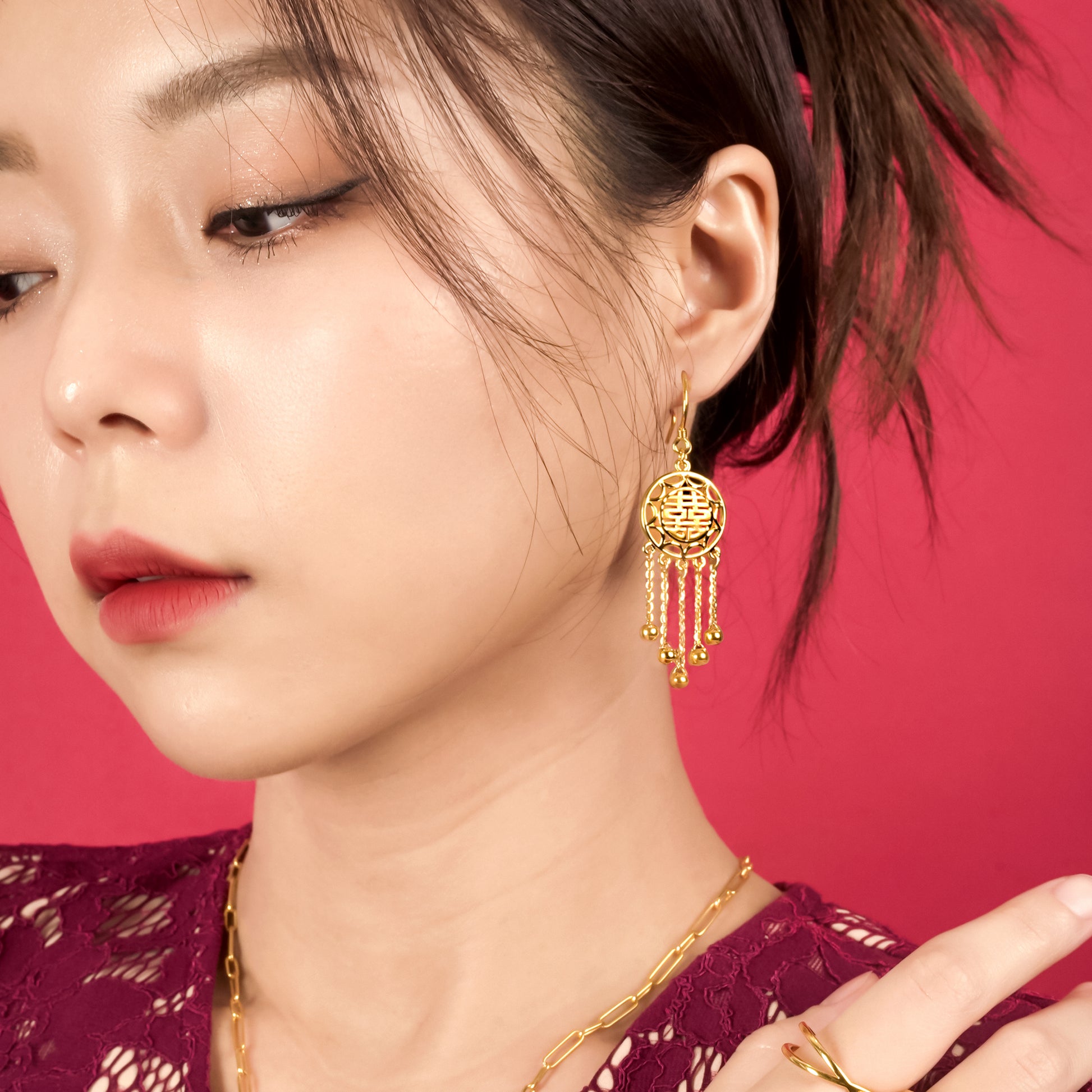 999 Gold Wedding 囍 Earring – Top Gold Shop