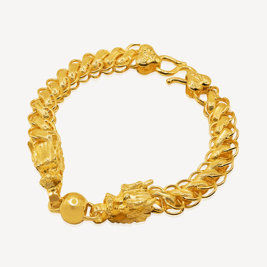 999 Gold Double Dragon Bracelet