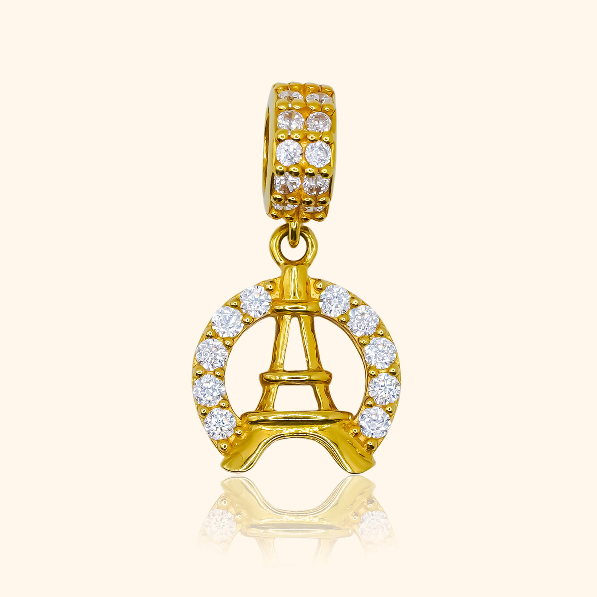 gold charm pendant with a paris eiffel shape, 916 gold paris effiel